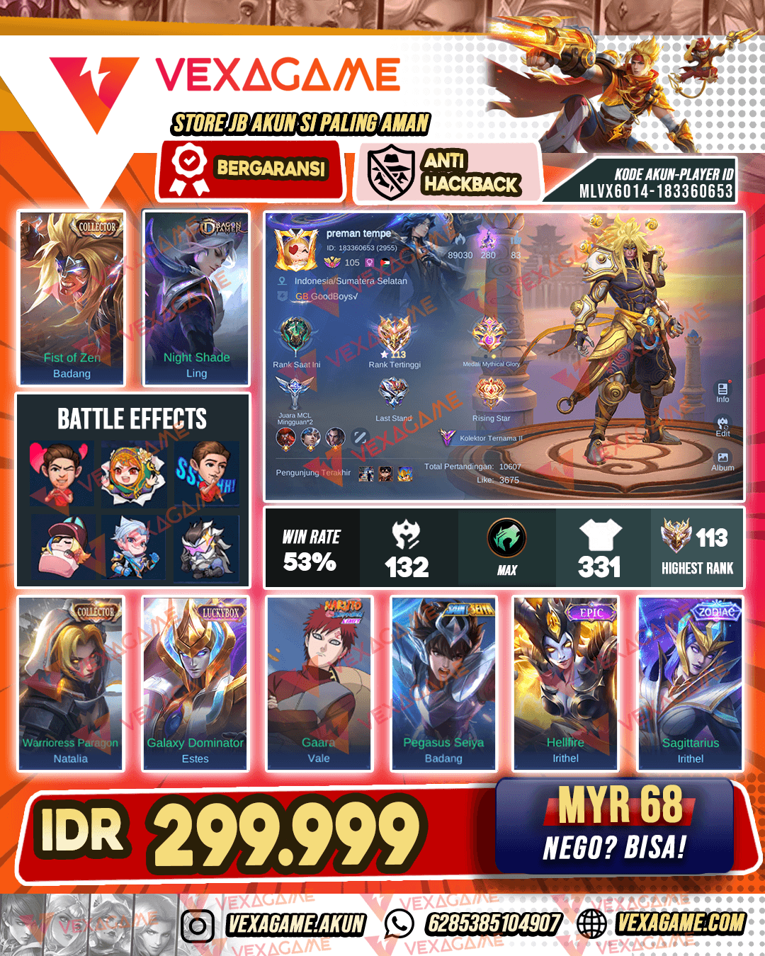 Badang Collector X Ling Dragon Tamer | Emblem MAX & Hero MAX | Ex Immortal