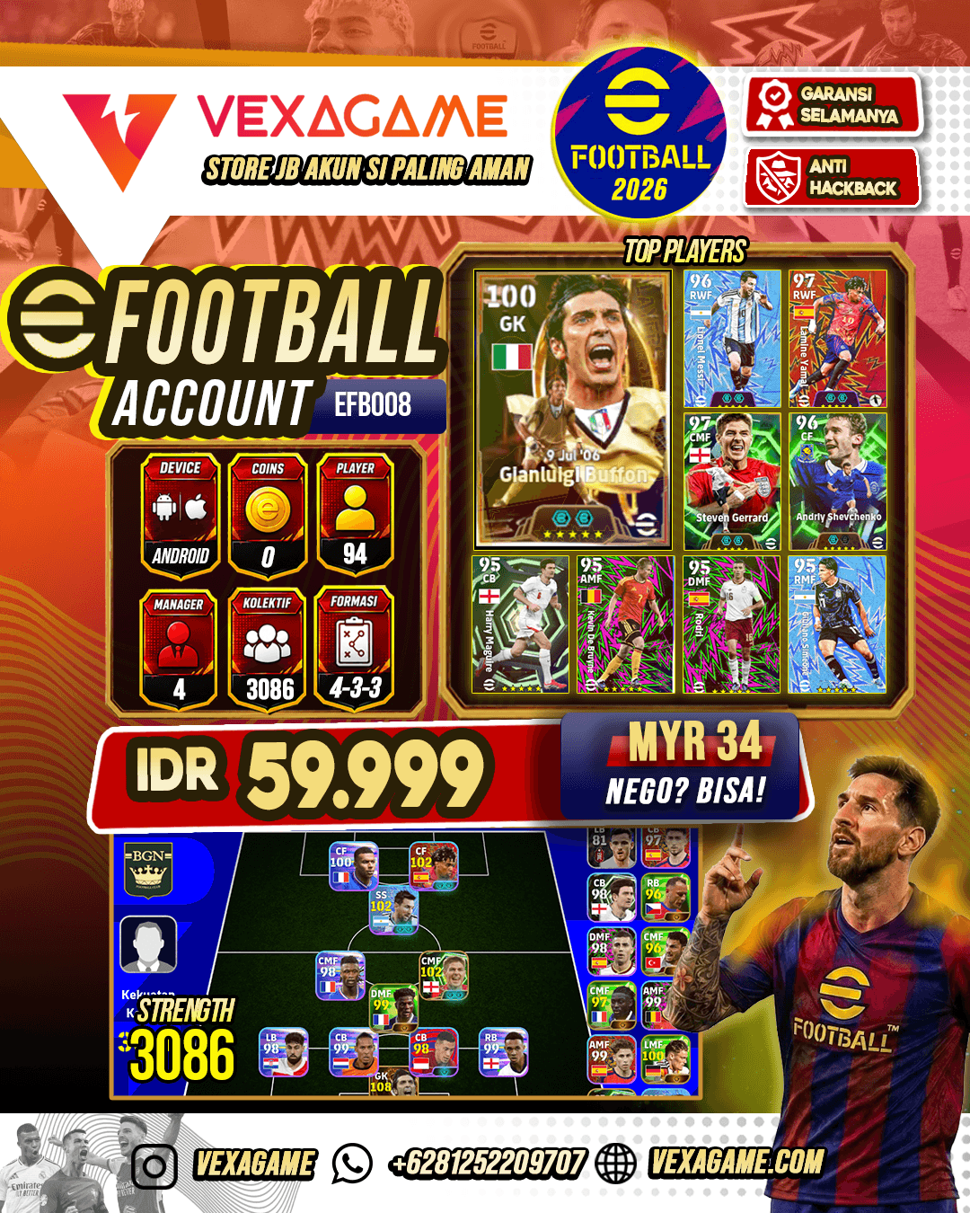 POWER 3086 | Buffon (bigtime) | Lamine Yamal (ShowTime) | Lionel Messi (ShowTime) | Stevem Gerrrad (Epic)