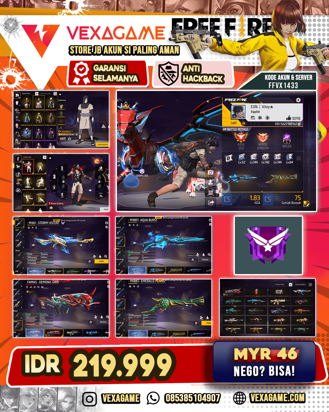Orochimaru Bundle | Backpack Demi Wings | M4A1 2 Rasa | FAMAS Demonic Grin Lv 5 | SCAR Paradise | SG Terompet X Aqua Burst | Vault 250+