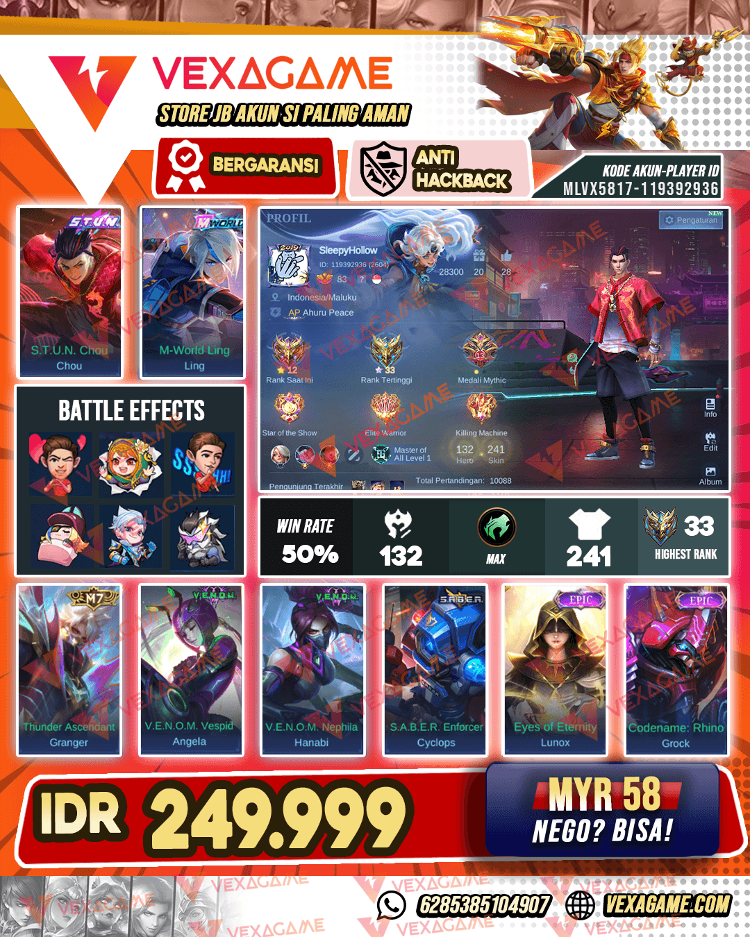 Chou STUN | Ling Mworld | Emblem MAX & Hero MAX