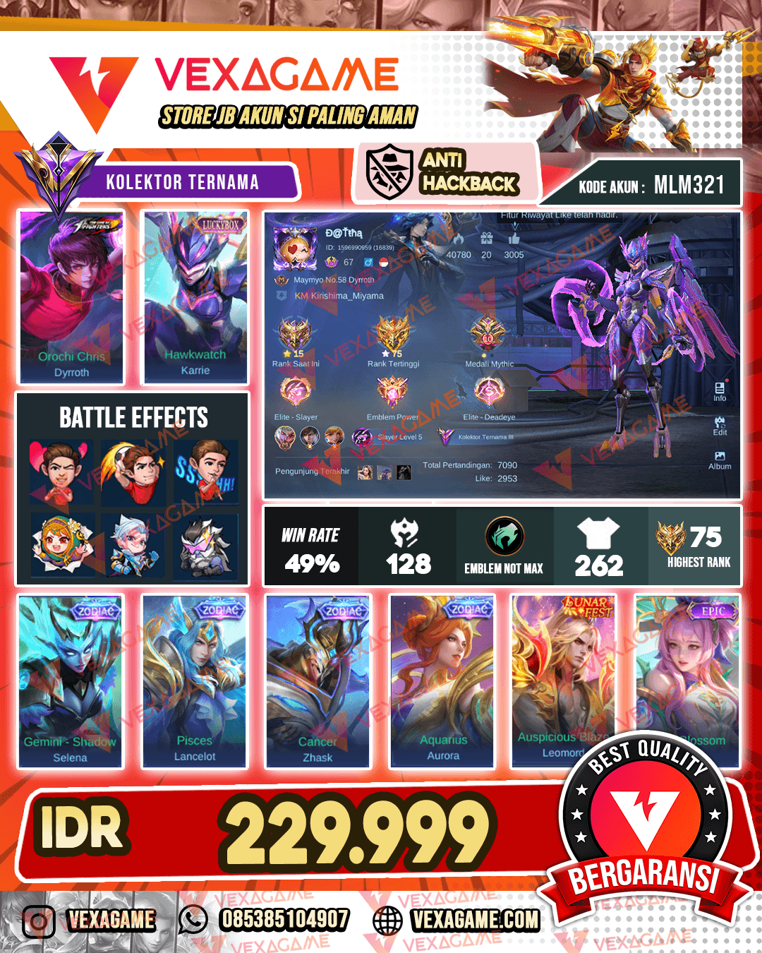 Karrie Luckybox X Dyrroth KOF | 4 Zodiac | Emblem MAX