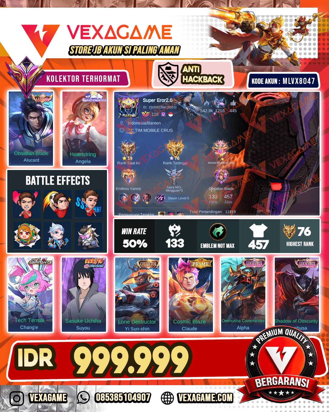 Alucard Legend | Angela Sanrio | Change Aspirant | Suyou Sasuke | 1 colector | 5 Luckybox | Recal Tas2