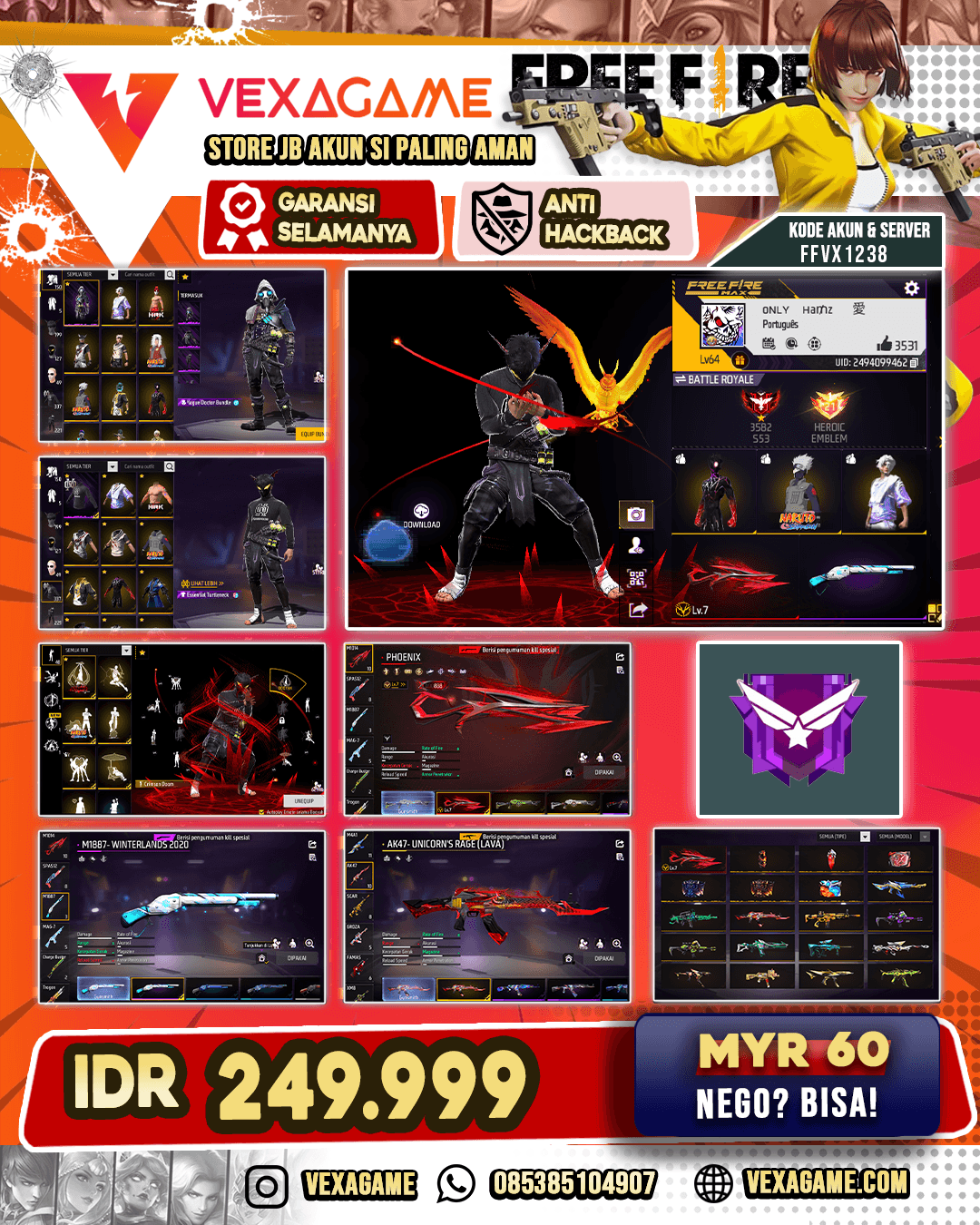 EVO SG PHOENIX OTW MAX | SG WINTERLENDS | AK47 LAVA | BUNDLE PLAGUE DOCTOR | BAJU TERTLENECK | VAULT 300++