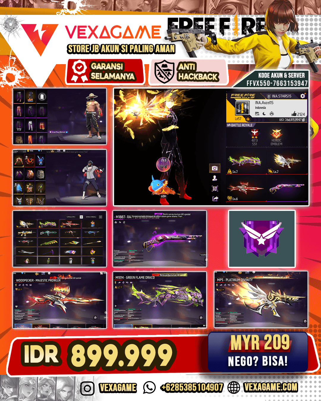 Forst Fire Punch | SG Reaper | SG Green Flame Draco Lv MAX | MP40 2 Rasa | MP5 Platinum Divinity Lv MAX| Wooedpecker Majestic Power Lv 6 | Vault 150+
