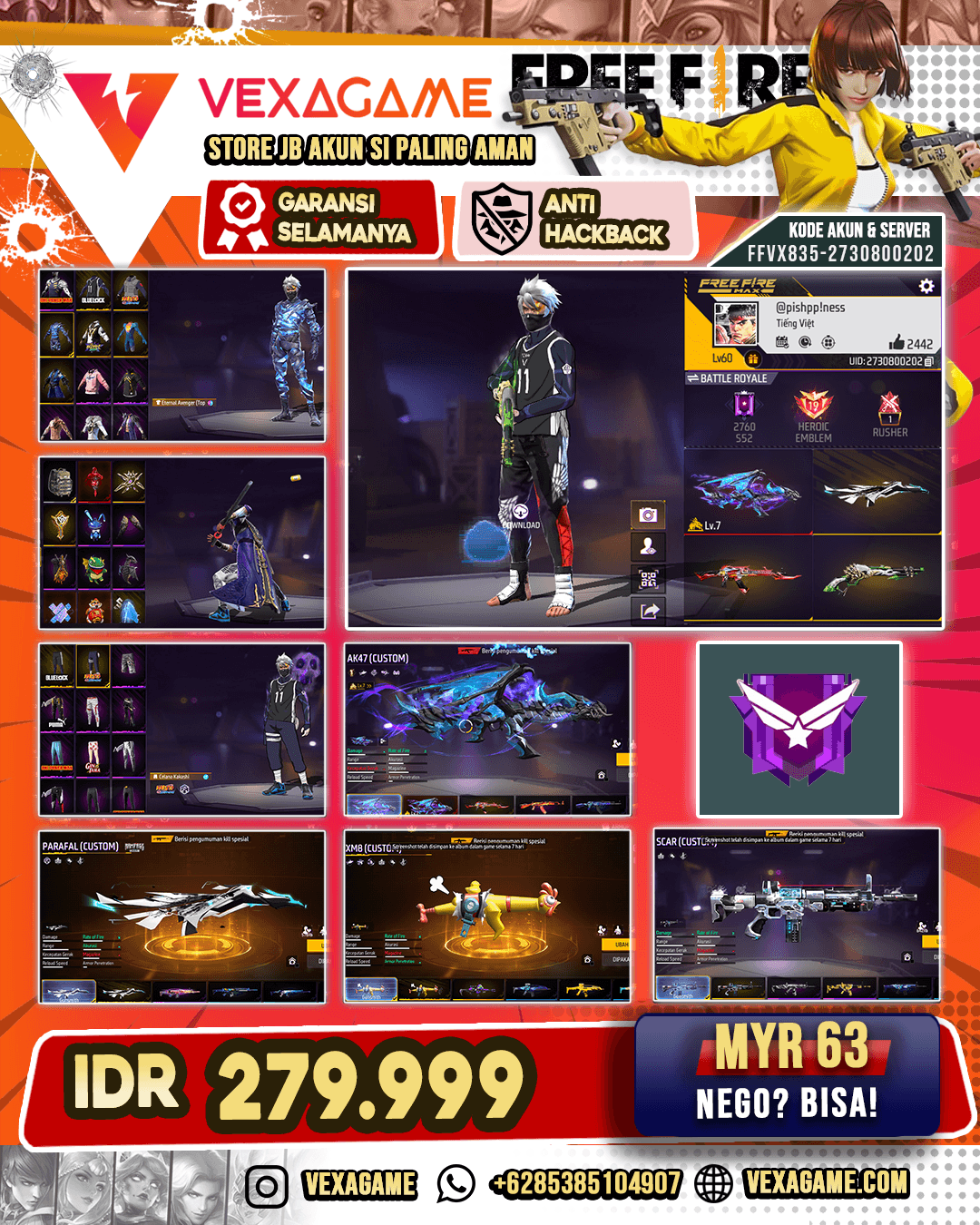 Woodpecker Ace Gamer | Parafal Windrift | XM8 Screamy Chicken | SCAR Genos | Ak47 Blue Flame Draco lv MAX | Vault 300+
