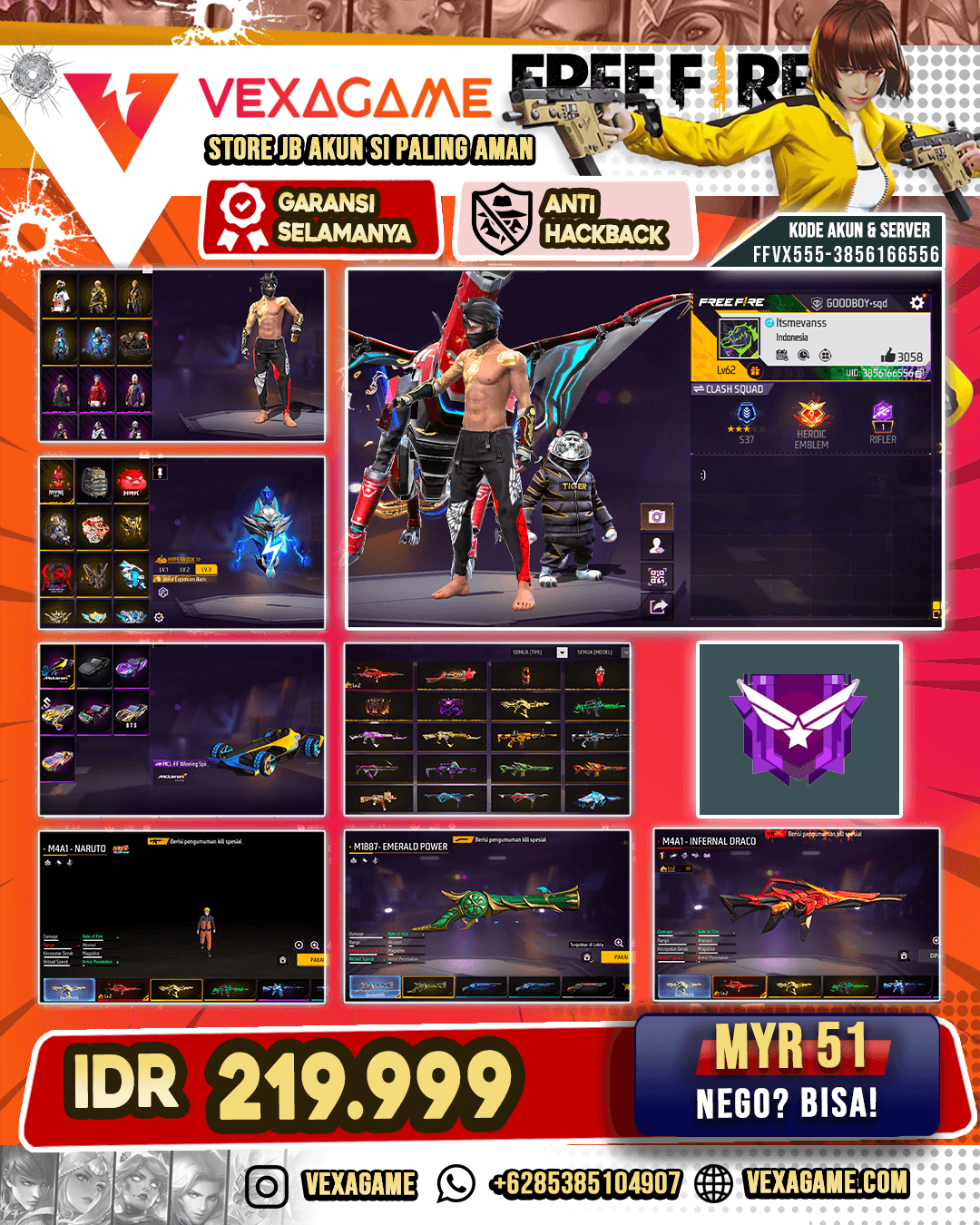 SG Terompet | M4A1 Naruto | M4A1 Venom Netherlworld | M4A1 Infernal Draco Lv 2 | Vault 200+ |
