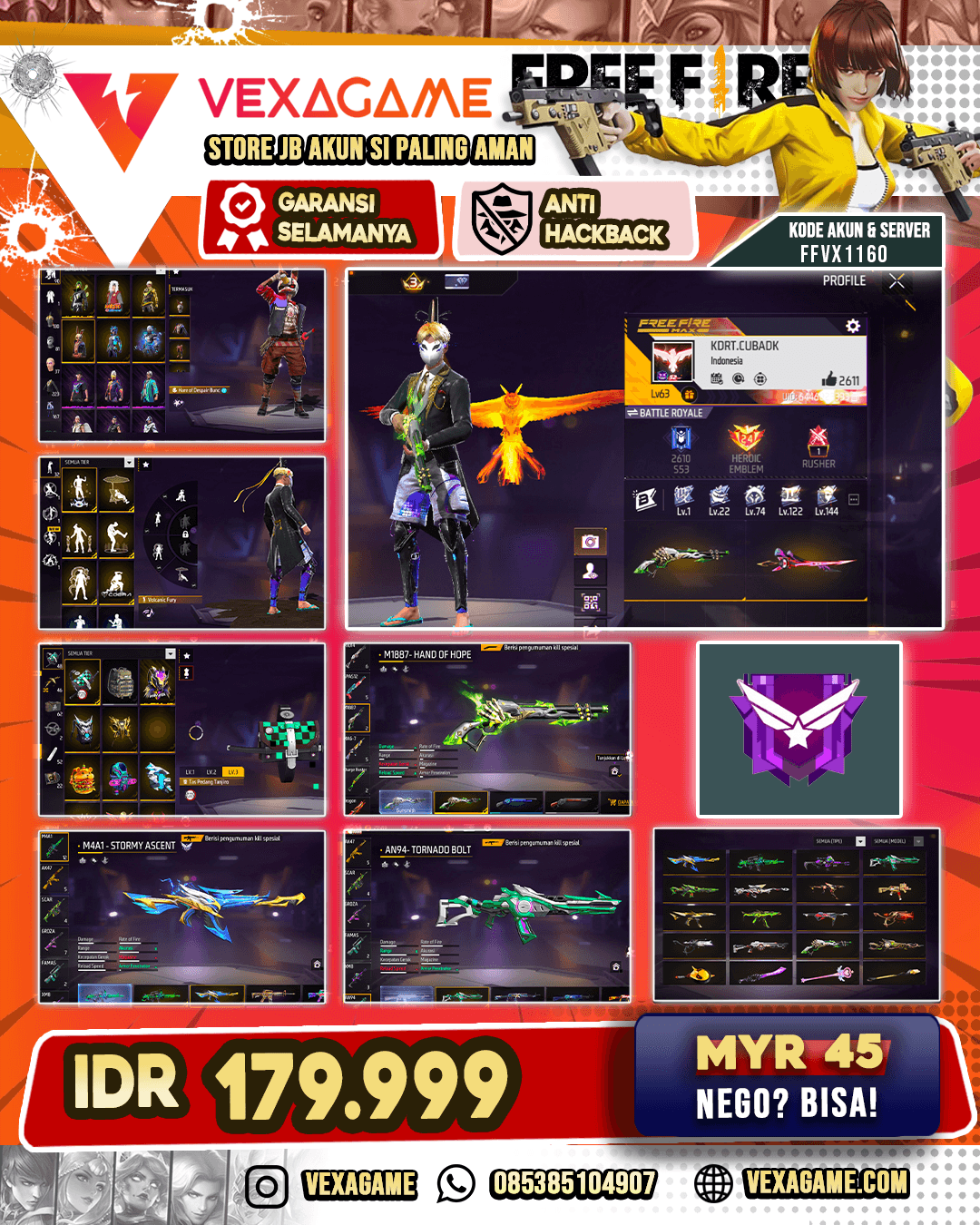 SG Lumut | The Hair of Despair Bundle | Bacpack Tanjiro | M4A1 Venom Netherworld | M4A1 Stormy Ascent | AN94 Tornado Bolt