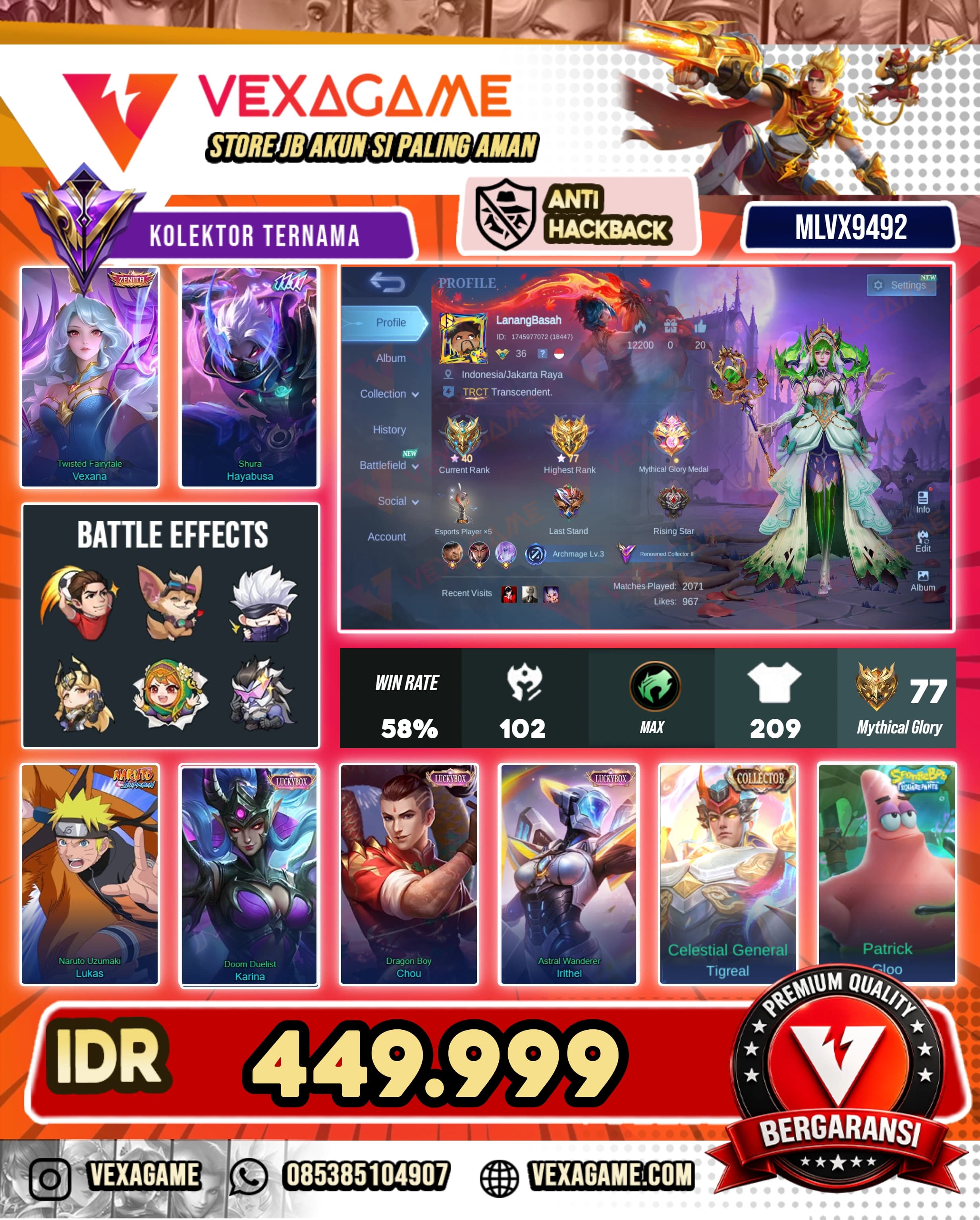 Vexana Zenith | Hayabusa 11.11 | Eudora Convenant | Lukas Naruto Uzumaki | Granger Prime | 3 Luckybox