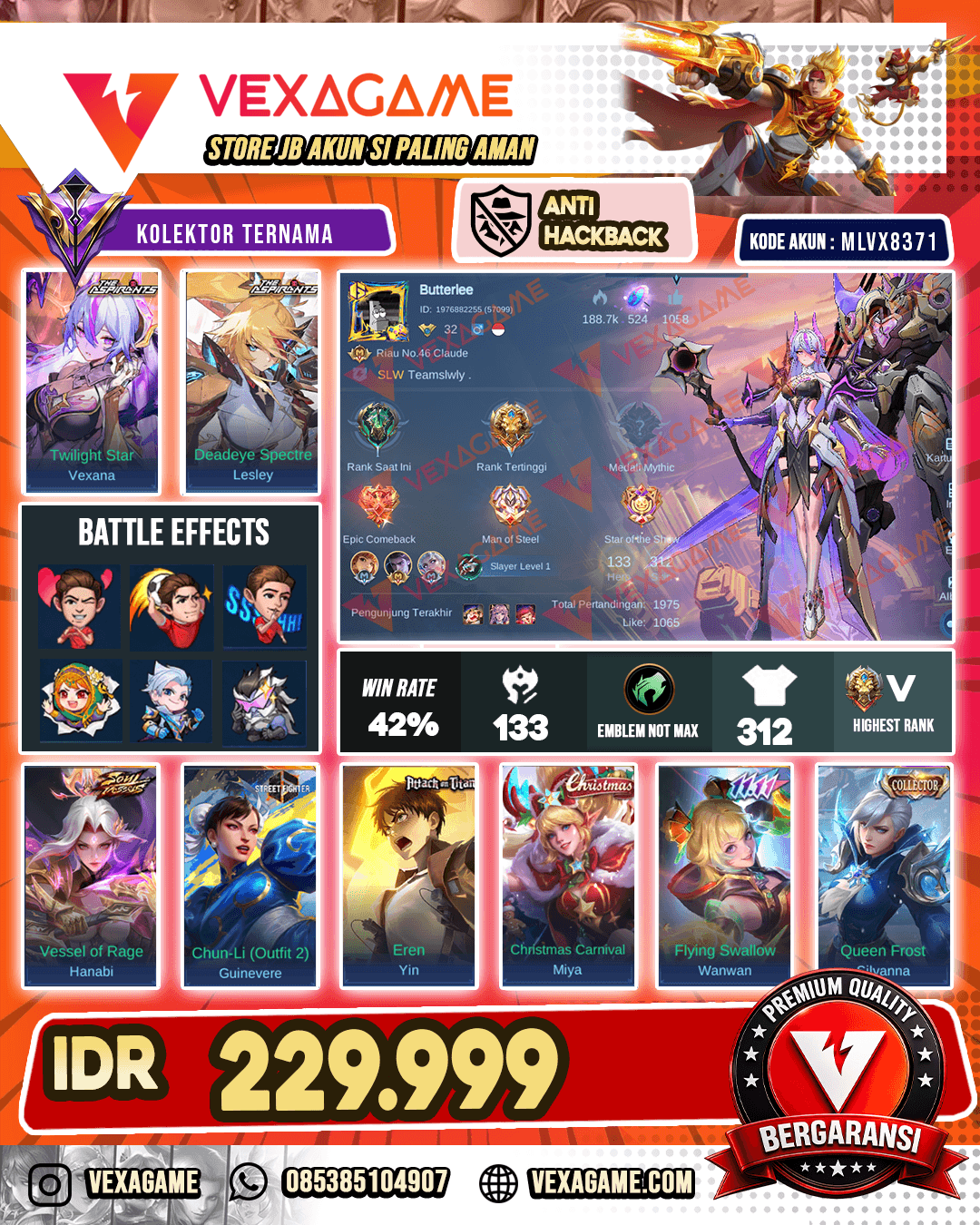 ( ADVANCE SERVER ) Vexana x Lesley ASPIRANT | HANABI SOUL VESEL | GUIN STEET FIGHTER | YIN AOT | MiIYA CRISTIMAS