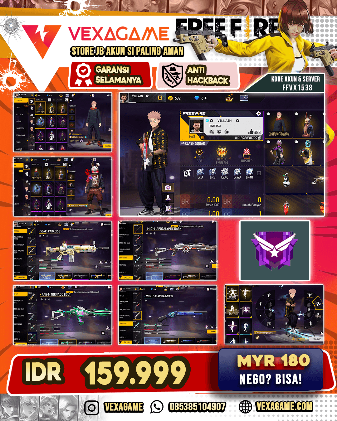 SG GURUN | SCAR PARADISE | AN94 TORNADO BOLT | M1014 APOCALYPTIC DARK | VECTOR COBBLE DRAGONTAIL | KATANA ON | SG MAMBA | BUNDLE YUJI ITADORI |