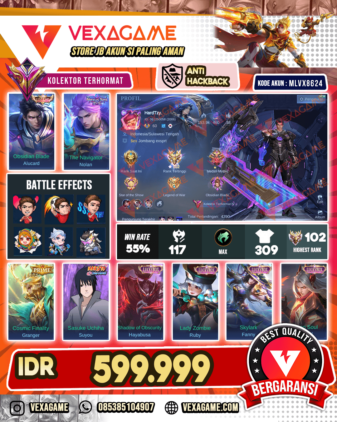 Alucard Legend | Nolan Nexus SEA | Siuyou Sasuke | 7 luckybox | Ex Imortal