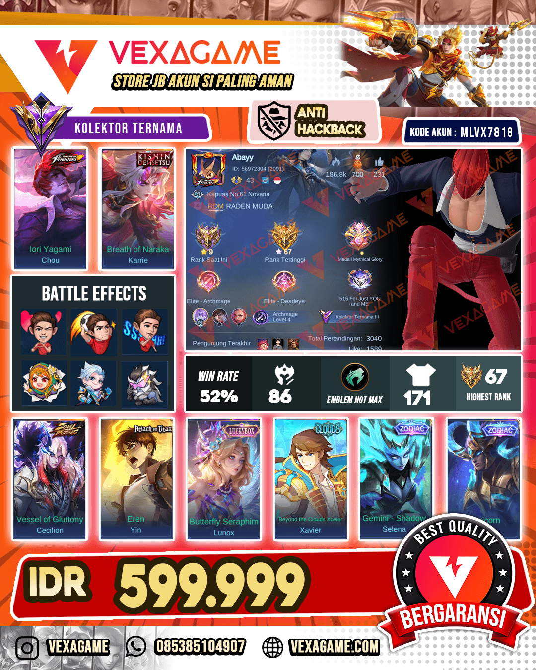 Chou kof | Karrie kishin | Cecilion Soul Veses | Yin Aot | Lunox Luckybox | Xavier Clouds