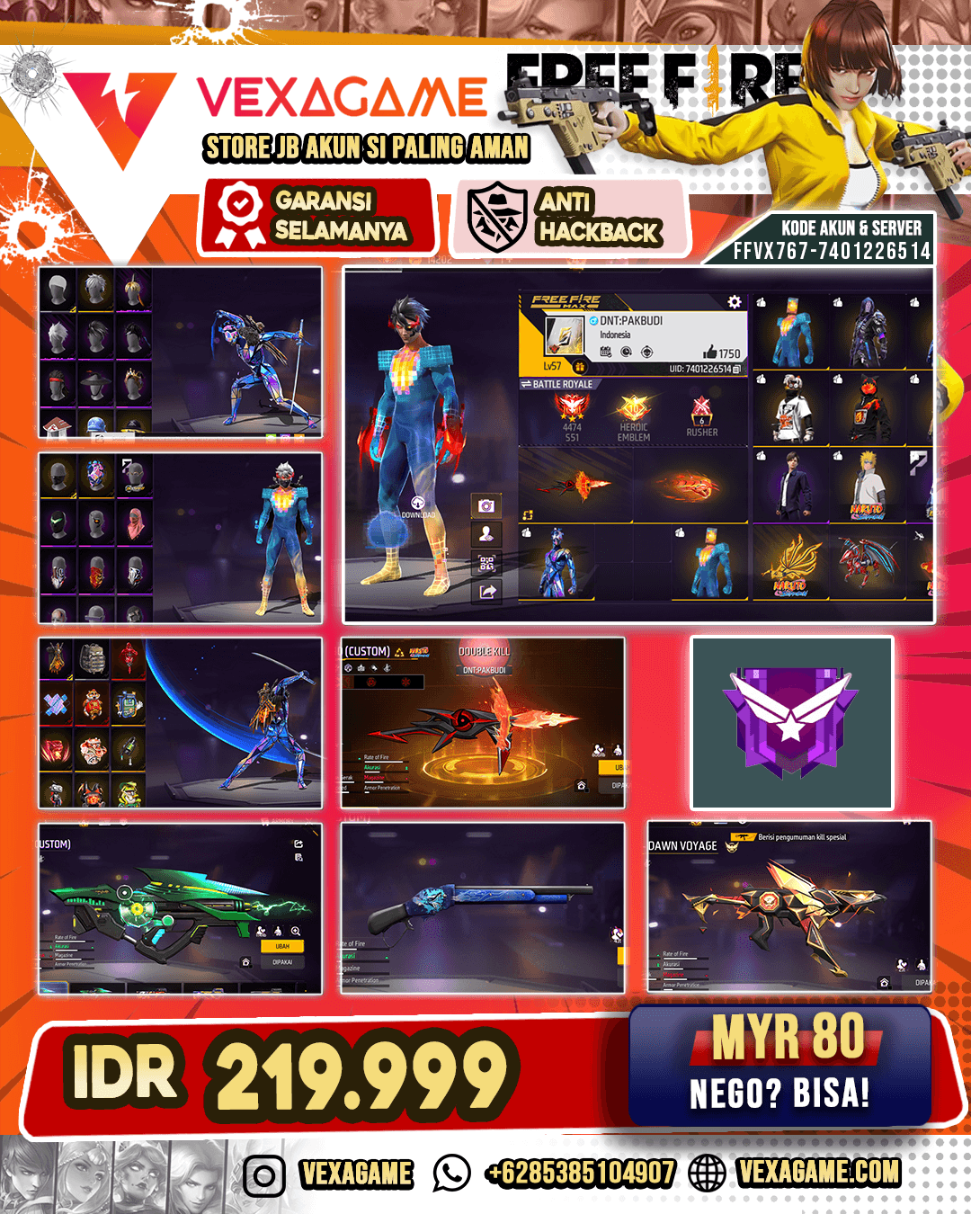 SG Mamba | MP40 Peninggalan Uchiha | UMP Down Voyage | SCAR Golden Strike | SCAR Paradise | M4A1 Venom Netherworld | Harmonic Treblerock Top | Vault 150+