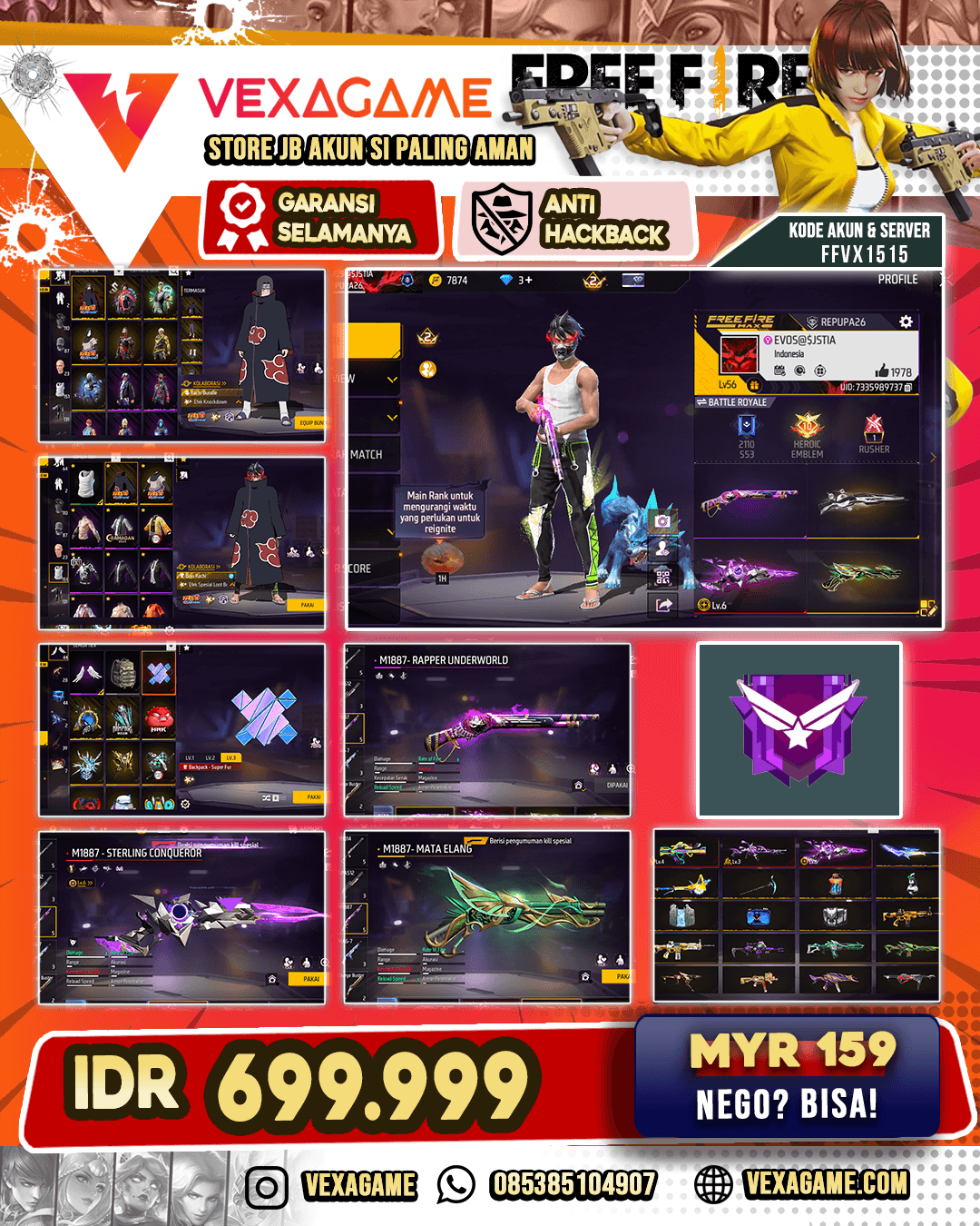 SG REAPPER | SG STERLING OTW MAX LV 6 | SG MATA ELANG | SG TERRANO | EVO AN94 EVIL HOWLER LV 3 & EVO GROZA BANG! POPBLASTER LV 4 | BUNDLE ITACHI | VAULT 150