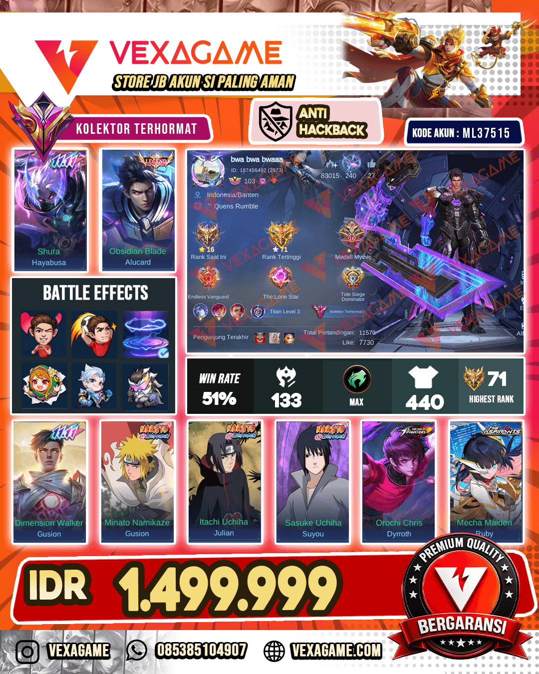 Alucard Legend | Hayabusa 11.11 X Gusion 11.11 | Gusion Minato X Julian Itachi X Suyou Sasuke | Dyrroth KOF | Ruby Aspirants | Alice Collector | 6 Luckybox | Recall Tas Tas