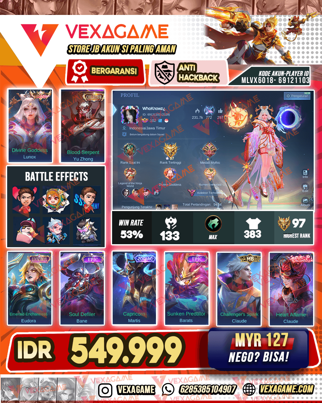 Lunox Lagend | Yu Zhong Collector | Eudora Luckybox | Martis Zodiac | Embelm & Hero MAX