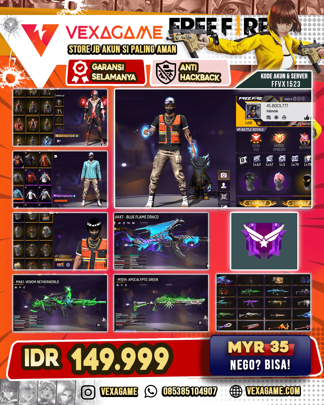 Vault OTW 400+ | Bundle Rame | Baju Angel | AK47 Blue Flame Draco Lv 4 | M4A1 Venom Netherworld | SG Panjang 2 Rasa