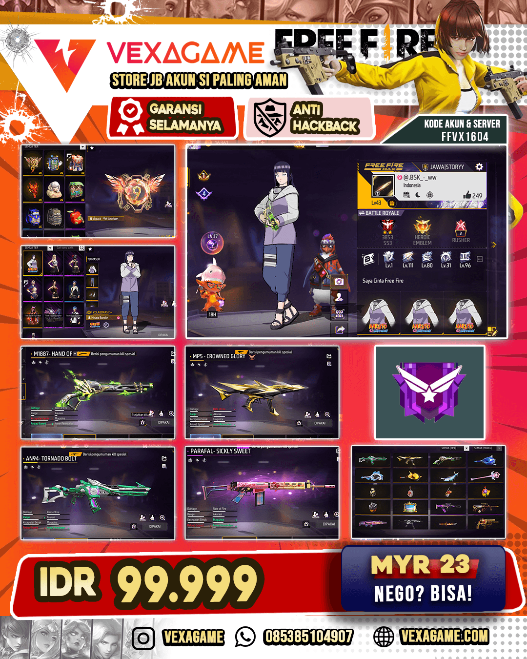 AKUN FF MURAH | SG LUMUT POLOSAN | BUNDLE HINATA
