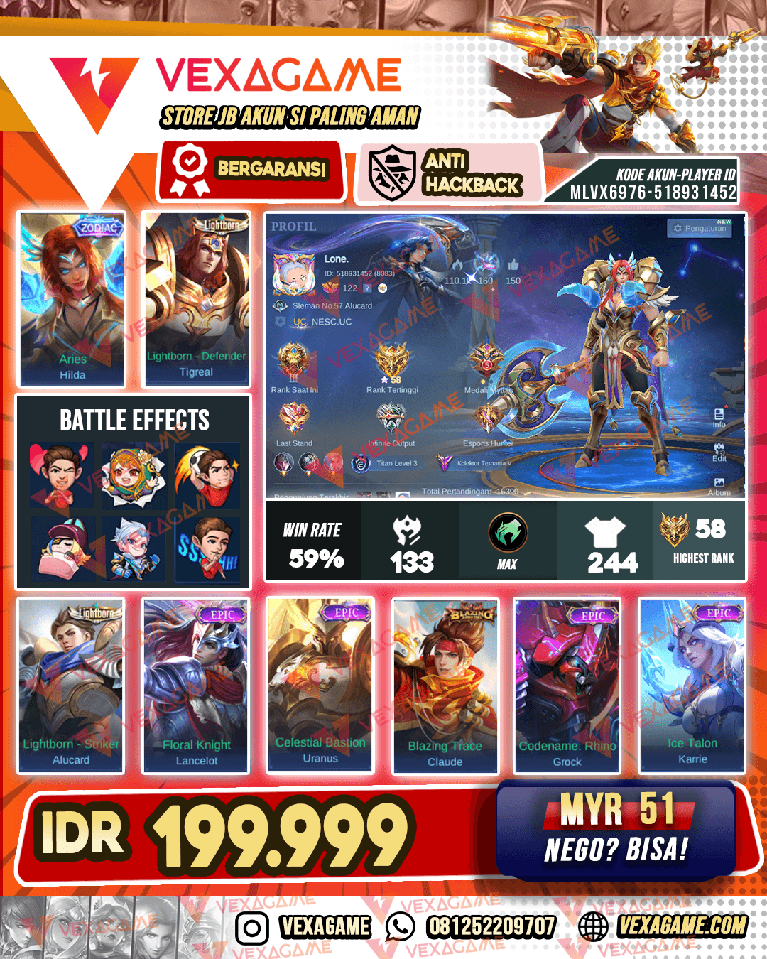 Hilda Zodiac X Tigreal Lightborn | Emblem MAX & Hero MAX