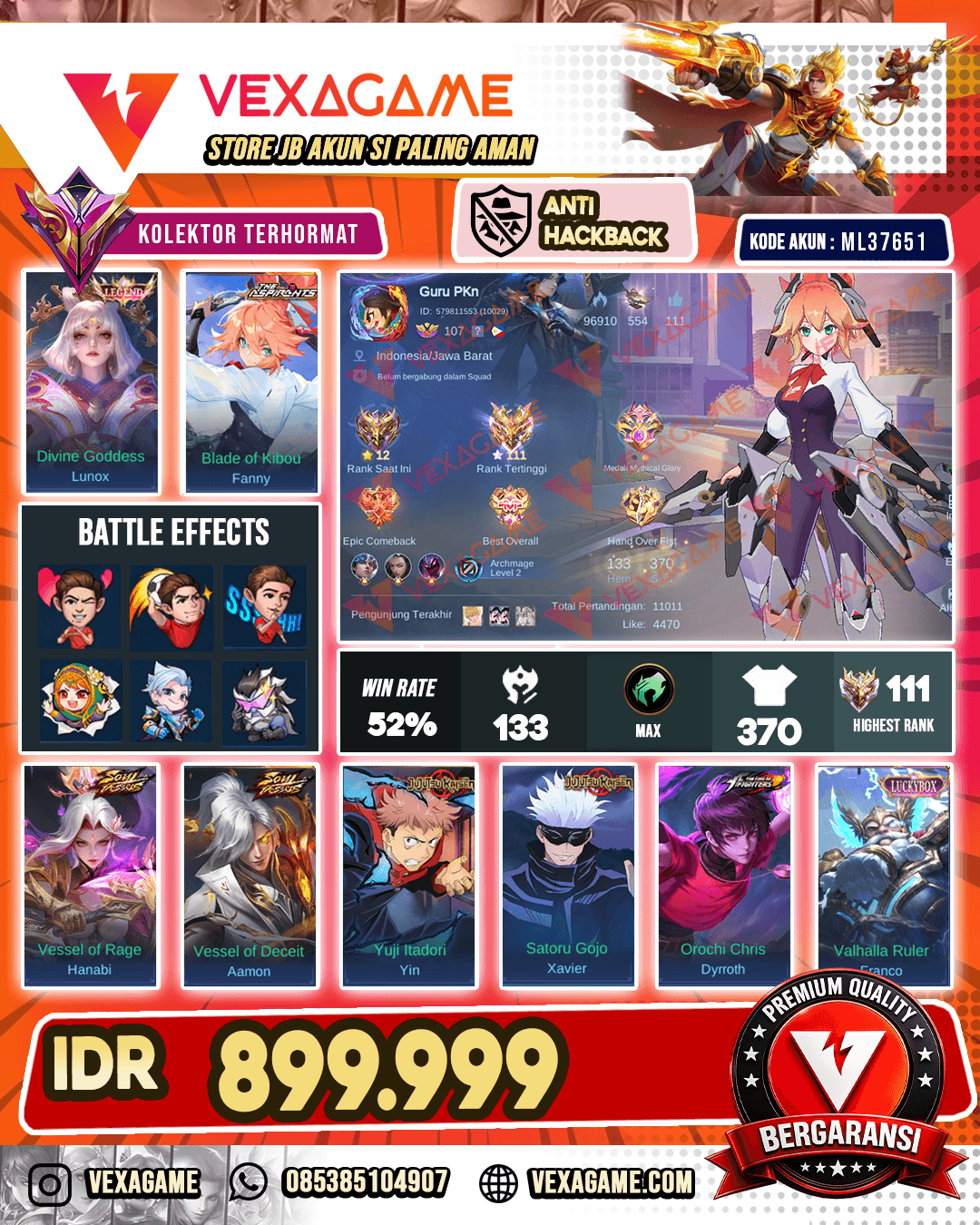 Fanny Aspirants | Lunox Legend | Hanabi Soul Vessels | Aamon Soul Vessels | Yin JJK | Xavier JJK | Dyrroth KOF | 5 Luckybox