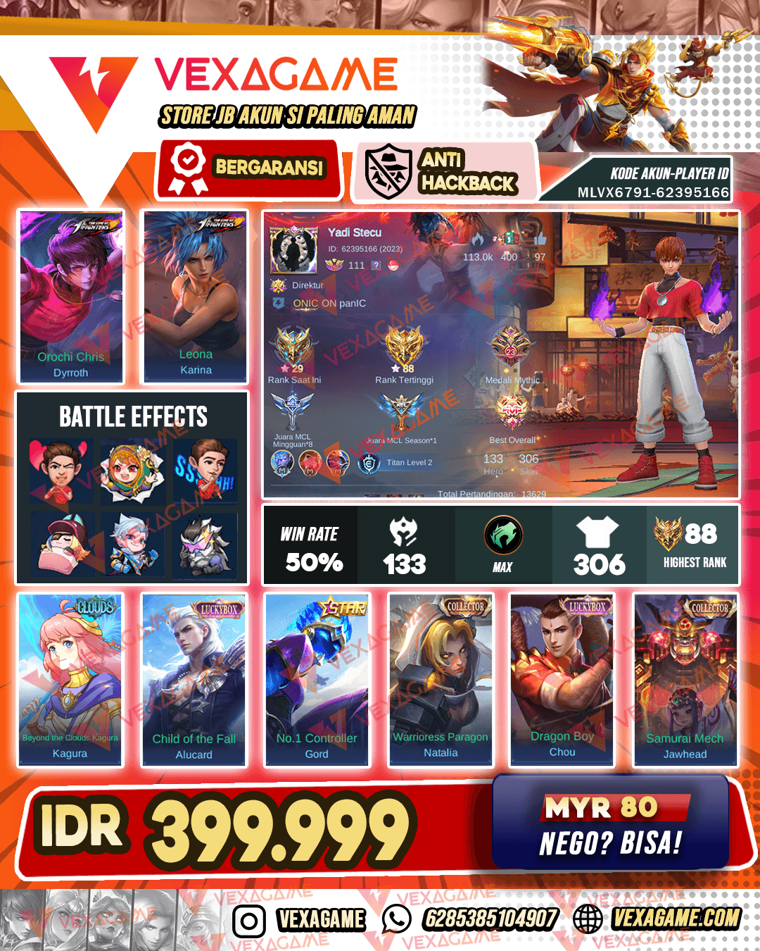 Dyrroth KOF X Kagura Clouds X Jawhead Collector | 2 Luckybox | Emblem MAX & Hero MAX