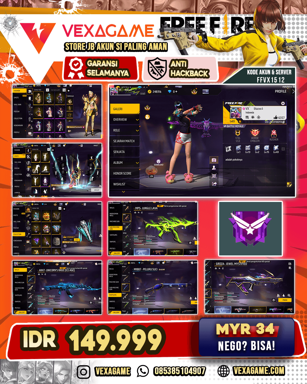 AK47 Unicorn Rage | Scar Paradise | Groza Jewel Mystified | Aug Aqua Firetaming | SG MAMBA | SG PELURU SUCI |
