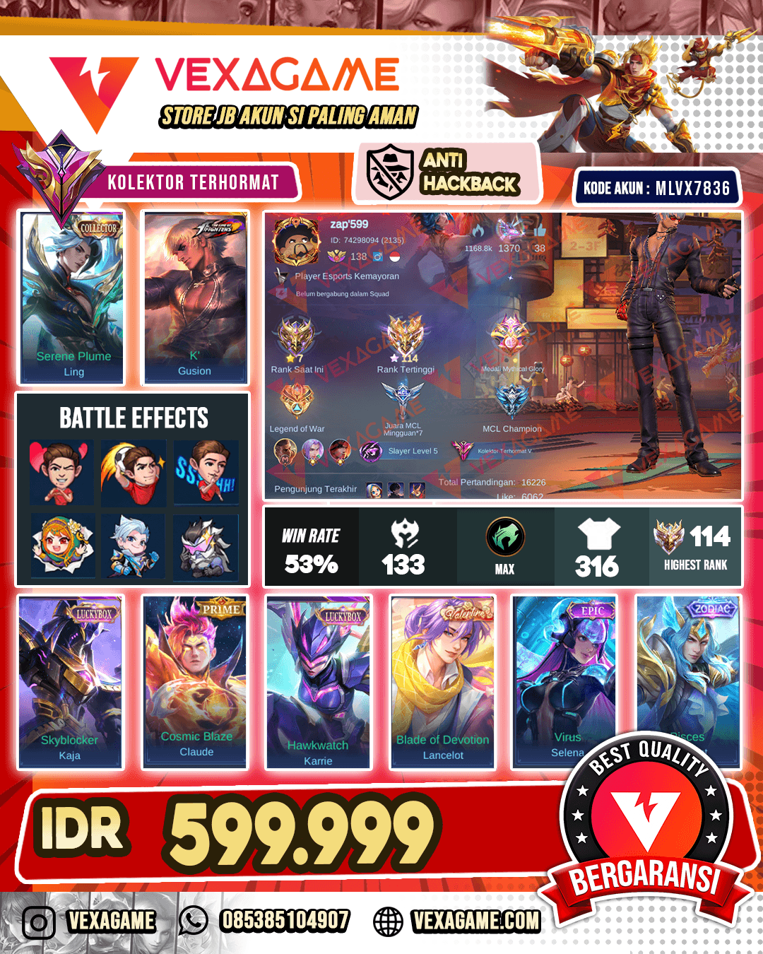Gusion KOF | Ling Coilector | Lancelot Valentine