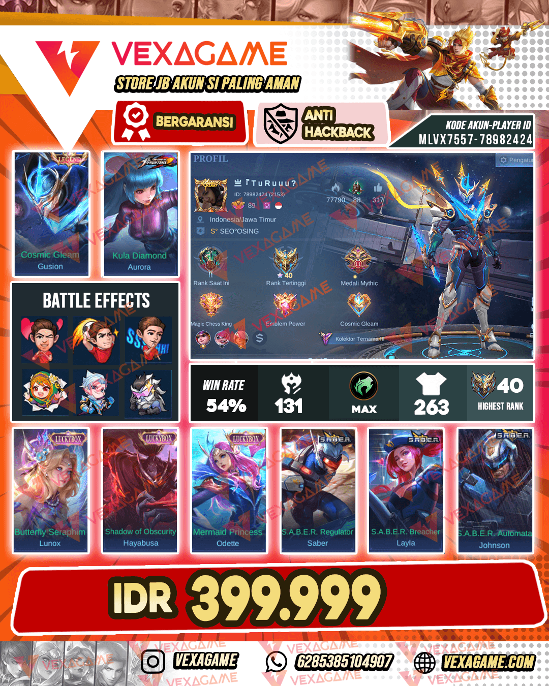 Gusion Legend | Aurora KOF | 3 Luckybox | Emblem MAX