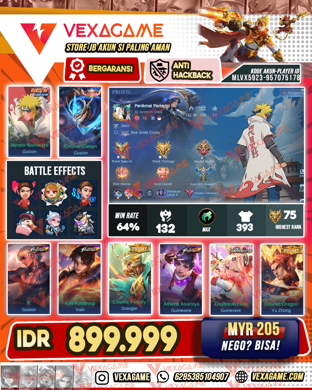 Gusion Legend | Gusion Minato | 3 KOF| Guinevere Aspirants | Lukas Naruto | Emblem & Hero Max