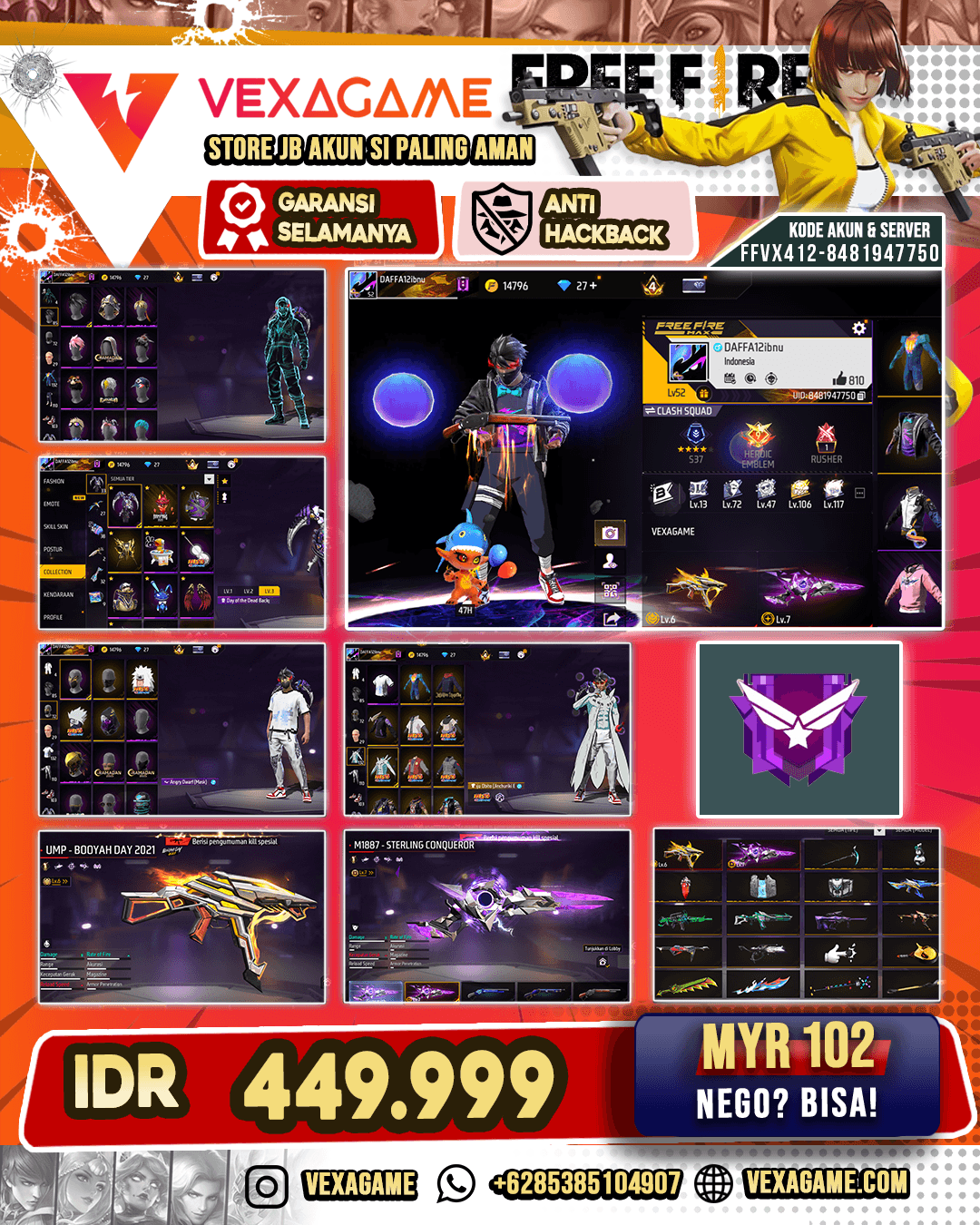 SG Sterling Conqueror Lv MAX | SG UMP Booyah Day 2021 Lv 6 | Backpack Day of the Dead | Vault 130