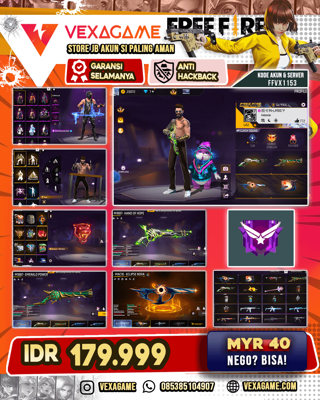 Aphalt Dominator Bundle | Backpack Wiold Beats | MP40 Blazing Heart | MAC10 Eclipse Nova | SG Lumut | SG Terompet