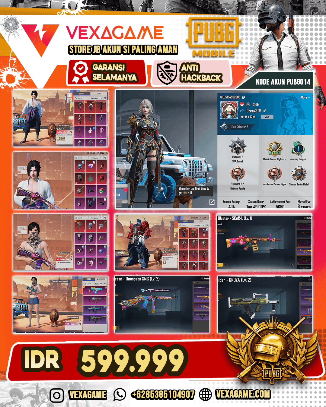 LV 68 | Total 104 set clothes | Collab Madara/Sasuke | Collab Transformers | Rp S13.M21.A6 Max | Rp S14.A14.20 on