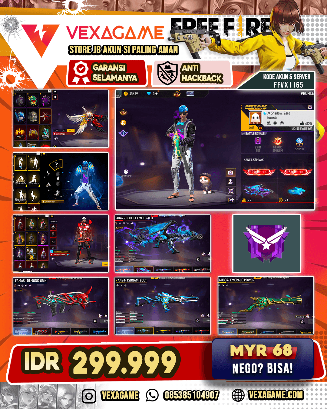 Cobra Rage Bundle | Demi WIngs Backpack | AK47 Blue Flame Draco Lv MAX | Famas Demonic Grin Lv 4 | SG Terompet | Tinju Drachen Lv 4