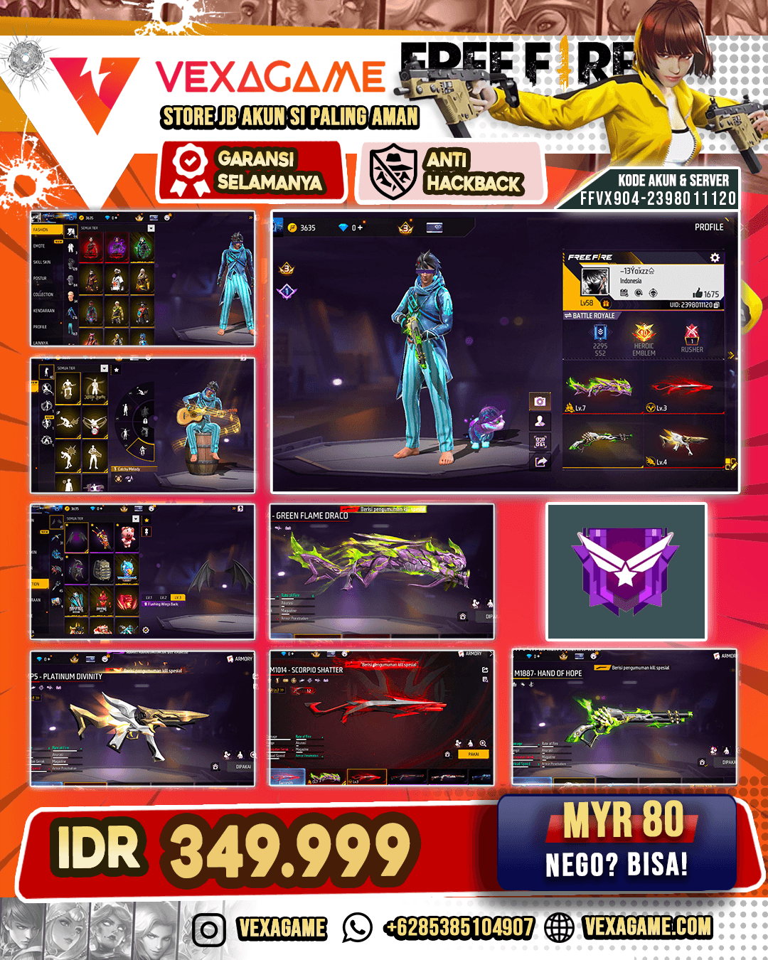 Scorpio Void Bundle | Backpack Sayap | SG Green Flame Draco LV MAX | SG Scorpio Shatter Lv 3 | SG Lumut | XM8 3 Rasa | MP5 Platinum Divinity Lv 4 | Vault 200+