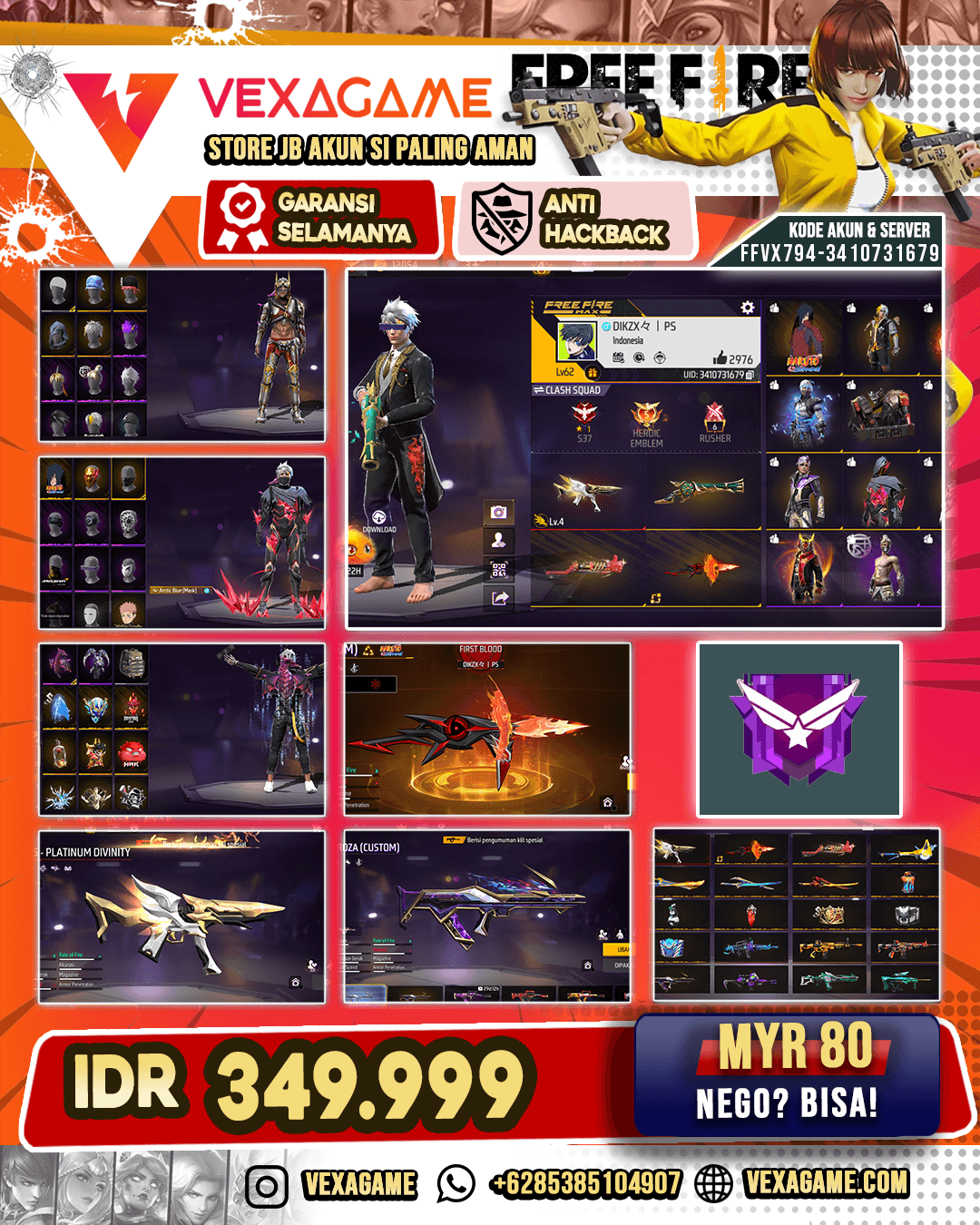 MP40 Peninggalan Uchiha | MP5 Platinum Divinity Lv 4 | Backpack Dragon | Celana Seaside | Arctic Blue Mask | Vault 300+