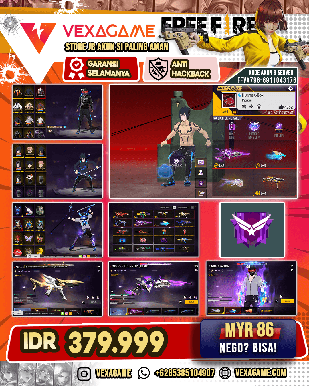 Drachen Fist Lv 5 | Sweet Punch Fist | SG Sterling Conqueror Lv 6 | MP5 Platinum Divinity Lv 4 | UMP Booyah Day Lv 4 | Kingfisher Wound Strokes | FAMAS Midnight Cityscape | Groza Pop Blaster Lv 4 | M4A1 Infernal Draco Lv 5 | Backpack Bunny || Vault 250+