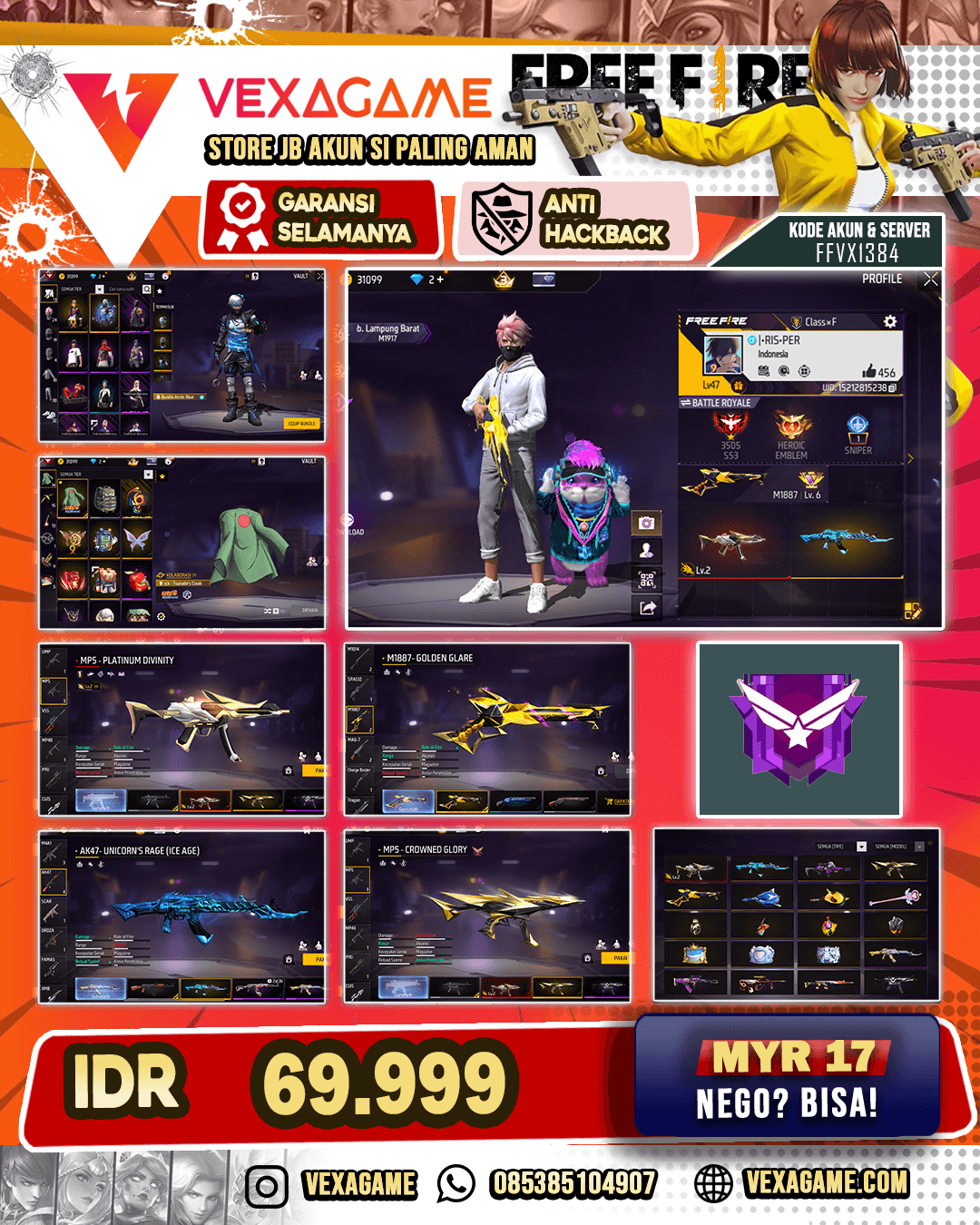 Bundle Arctic Blue | Pampas Eagle | Backpack Tsunade | AK47 Unicorn's Rage | SG MP5 Platinum Divinity Lv 2 | MP5 Crowned Glory | SG Golden Glare
