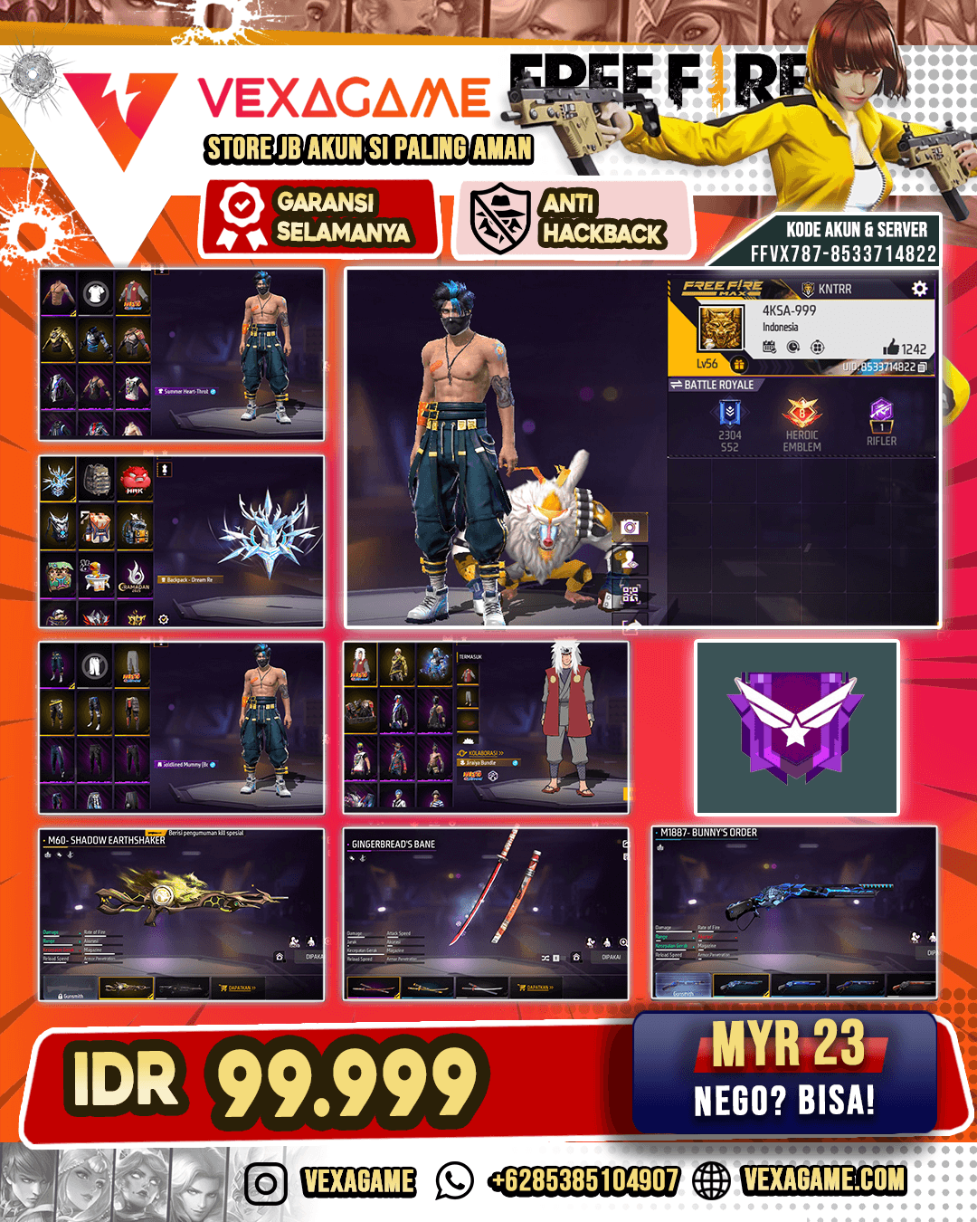 SG Bunny | Gingerbread's Bane Katana | M60 Shadow Earthshaker | XM8 Poison Pumpkin | Backpack Dream | Bundle Jiraiya