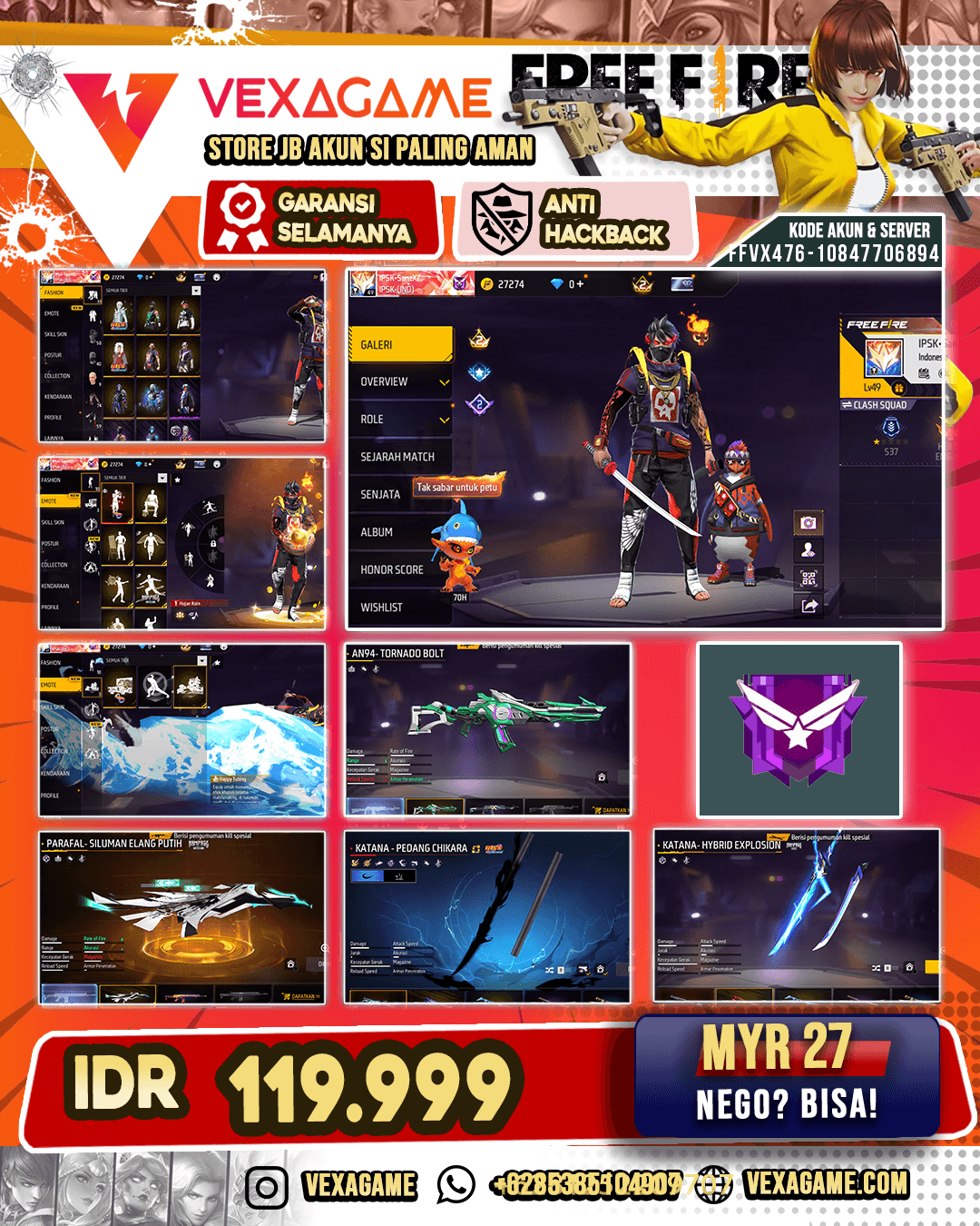 Emote Hujan Koin | AN94 Tornado Bolt | Parafal Siluman Elang Putih | Katana Pedang Chikara