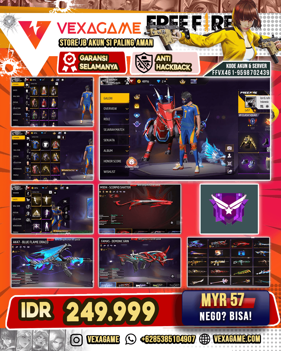 M4A1 Stormy Ascent | AK47 Blue Flame Draco Lv 4 | Famas Demonic Grin Lv 4 | SG Scropio Shatter Lv 5 | Vault 90