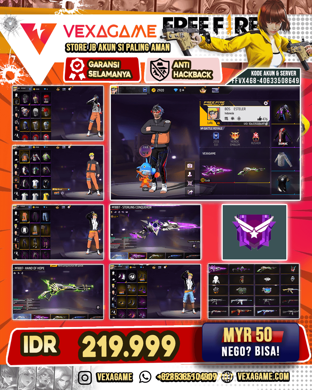 SG Lumut | SG Sterling Conqueror Lv 6 | Bundle Naruto | Vault 50+
