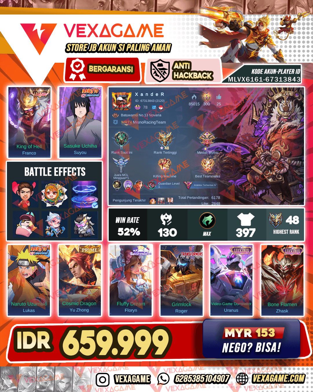 Framco Legend | Suyou Sasuke | Lukas Naruto | 3 luckybox | Recal Tas2 | Emblem Max