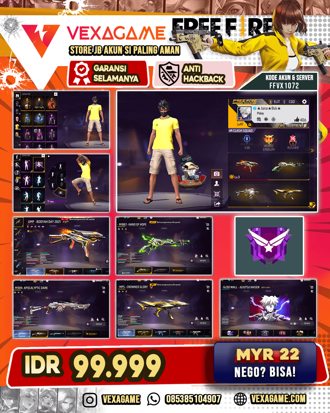 SG LUMUT | EVO UMP LVL 3 | SG PANJANG INCUBATOR | BUNDLE YUJI JJK | VAULT 50+