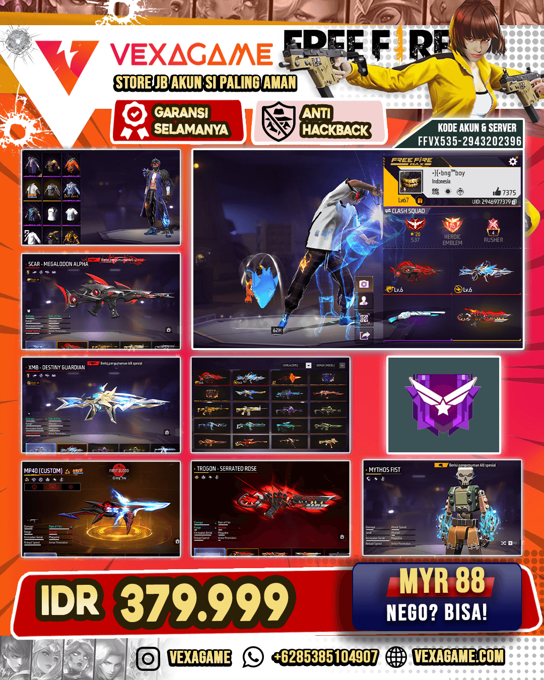 SCAR Megalodon Alpha Lv 6 | MP40 Peninggalan Uchiha | XM8 Destiny Guardian Lv 6 | SG Winterlands | SG Panjang Apocalyptic Red