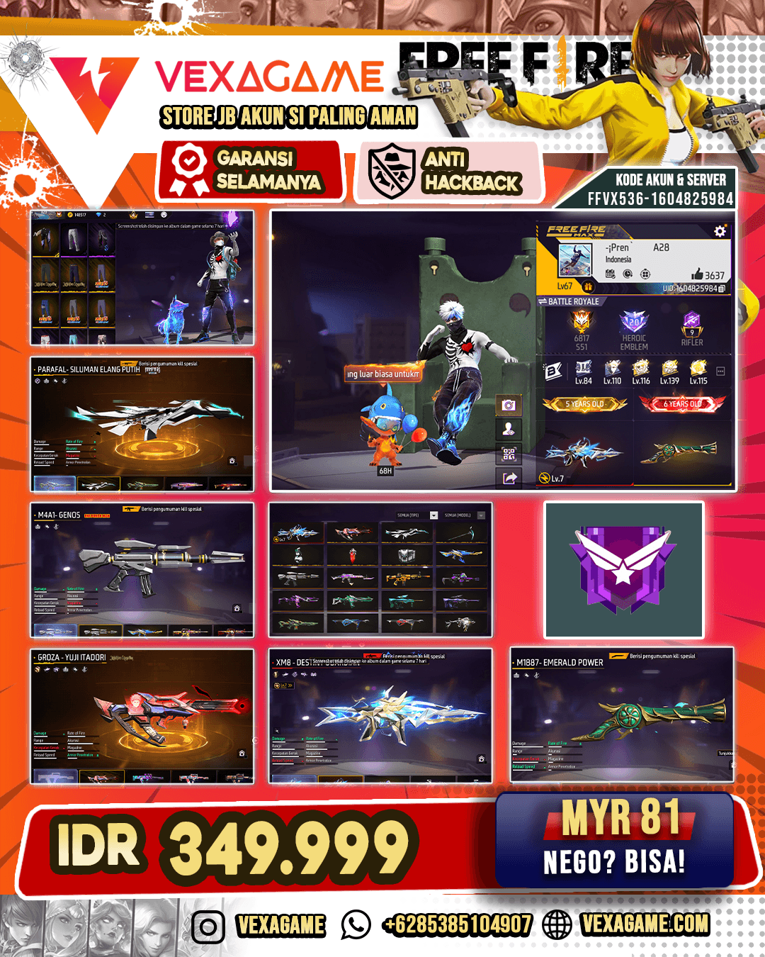 PARAFAL Siluman Elang Putih | XM8 Destiny Guardian Lv MAX | Groza Yuji Itadori | M4A1 Genos