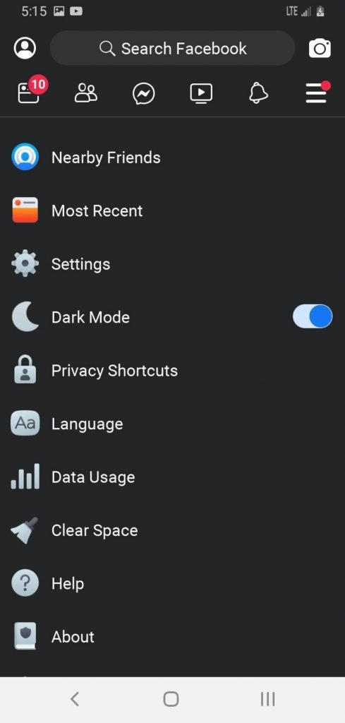 facebook dark mode
