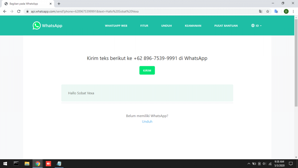 Contoh penggunaan spasi shortlink whatsapp
