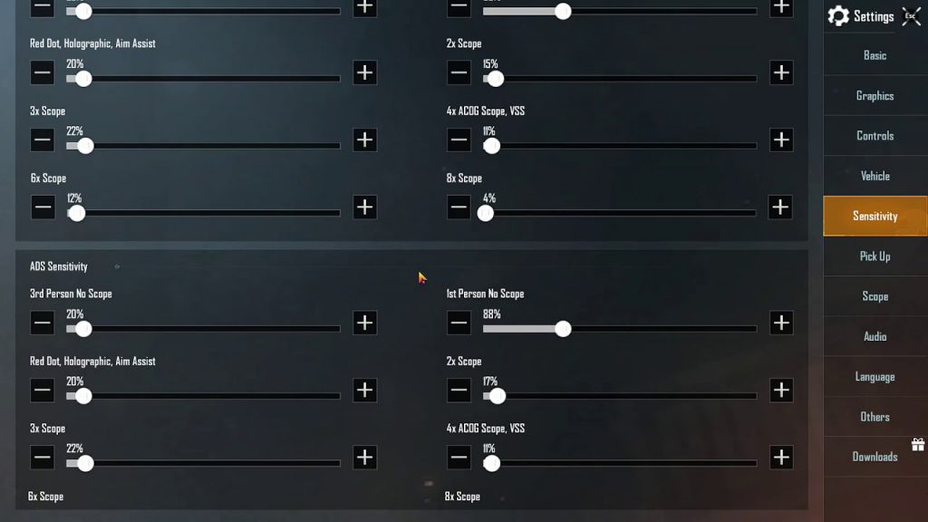 Setting Set Up Sensitivity