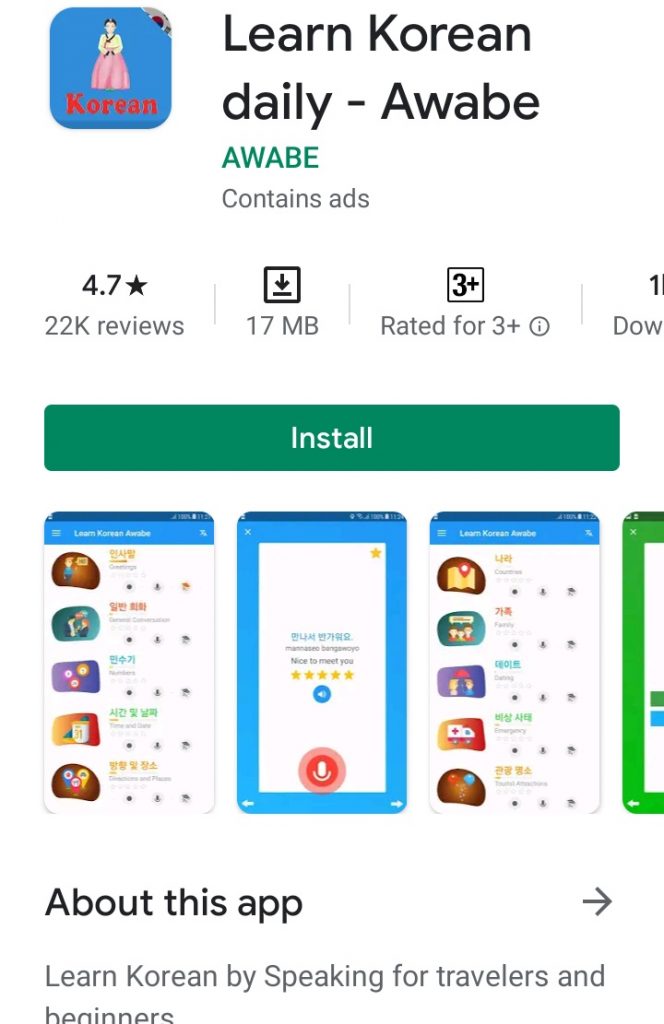 Aplikasi Learn Korean Daily