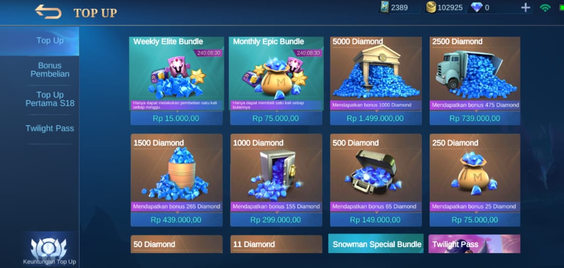 Cara Top-up Diamond Mobile Legends